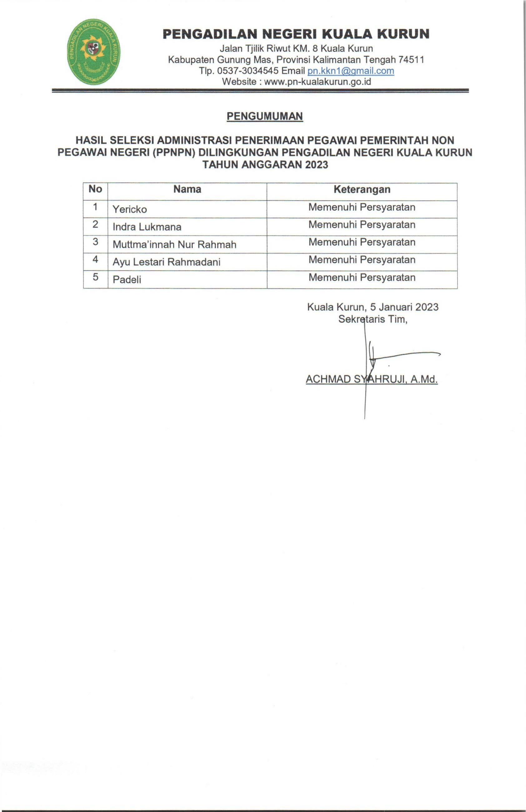 PENGUMUMAN PPNPN 1
